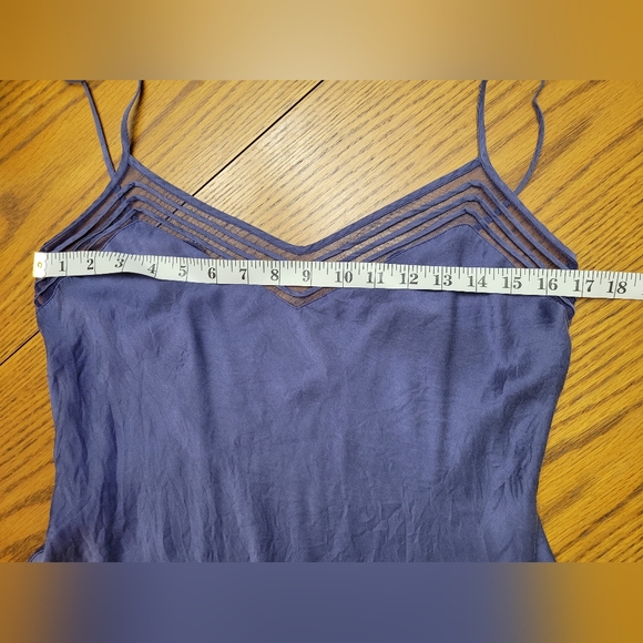 Victoria’s Secret 100% Silk Slip Dress Nightgown Blue Mesh Strappy Neck Large - Picture 7 of 8